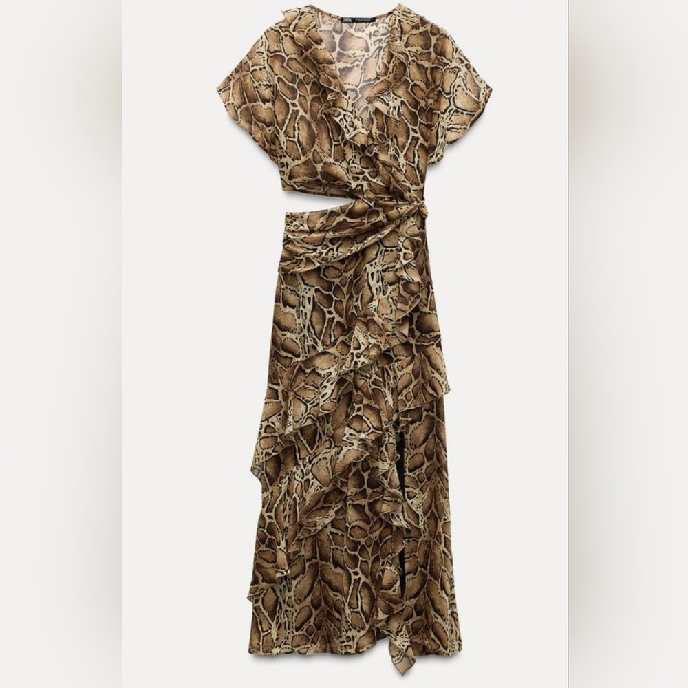 Ruffled animal print midi dress FROM ZARA. NEW WITH TAGS ON